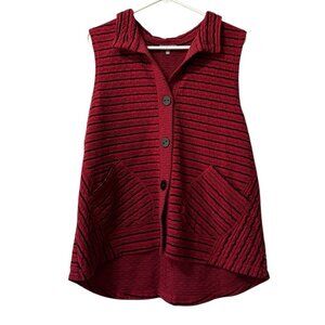 Habitat Clothes To Live In Knit Button Down Vest Women Size Large Artsy Fall Red